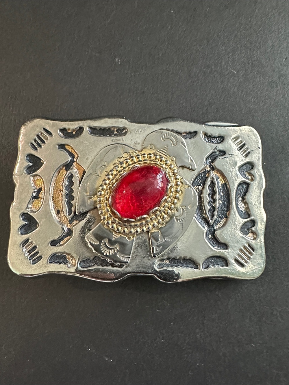 Southwestern Thunderbird Enbellished Stone Belt Buckle Silver Tone